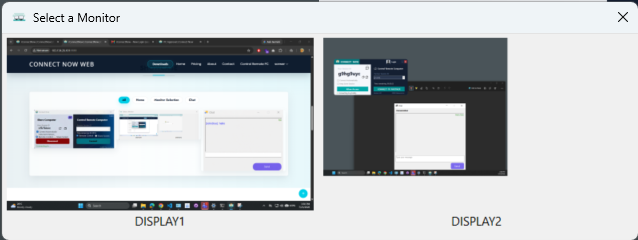 Connect Now monitor selection screen